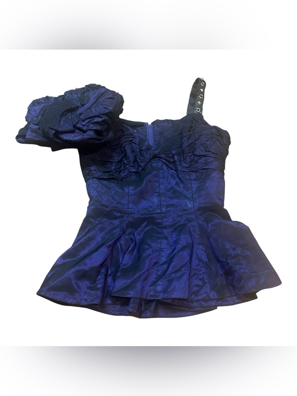 Tadashi vintage Shoji Iridescent Navy One-Shoulder Puff Sleeve Romper for Kids